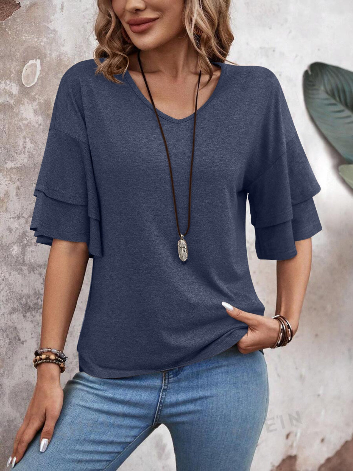 Women’s V-Neck Ruffle Sleeve Blouse