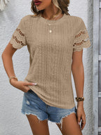 Women’s Short-Sleeve Eyelet Top with Scalloped Trim