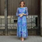 Women’s Floral Midi Dress with Sheer Puff Sleeves