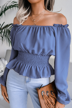 Women’s Off-Shoulder Smocked Waist Ruffle Blouse