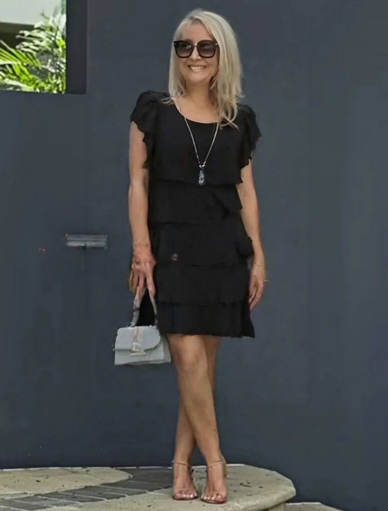 Women’s Tiered Knee-Length Dress with Flutter Sleeves