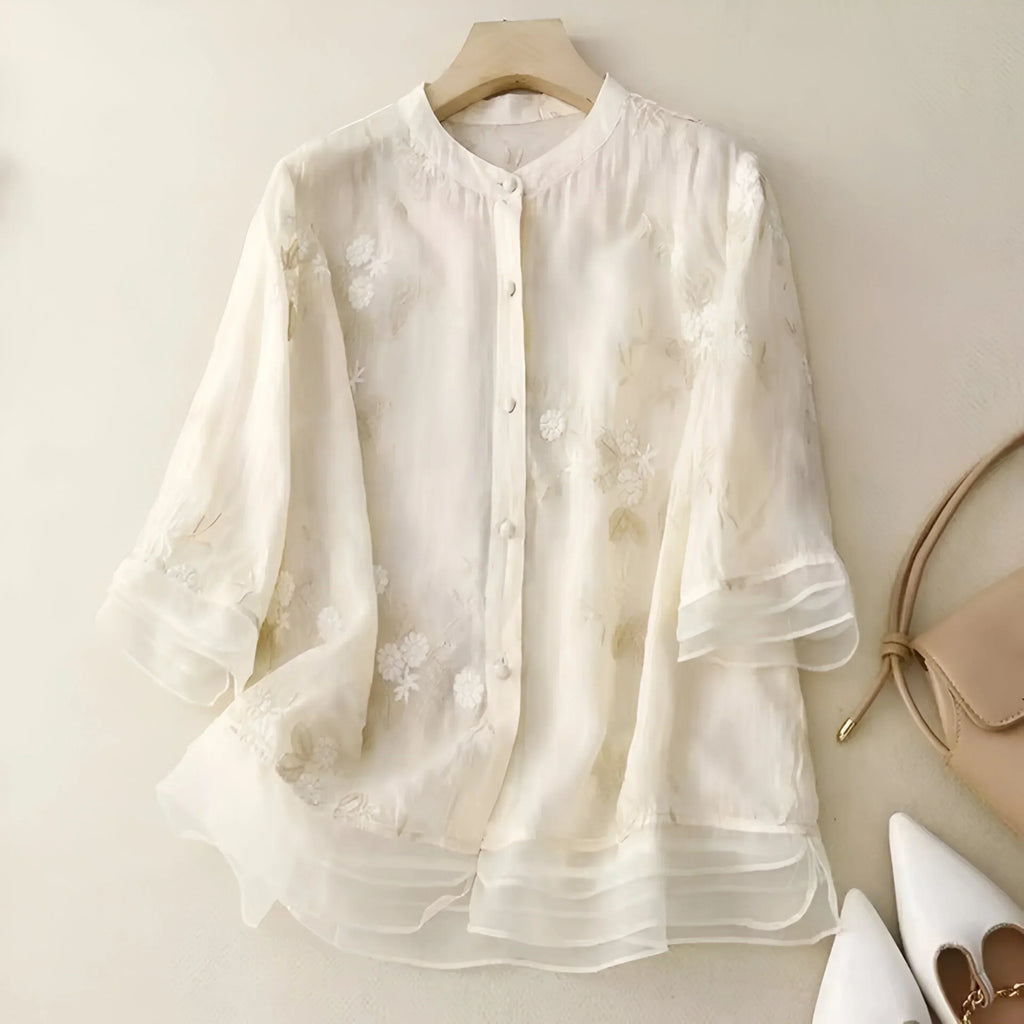 Women’s Embroidered Button Down Floral Blouse