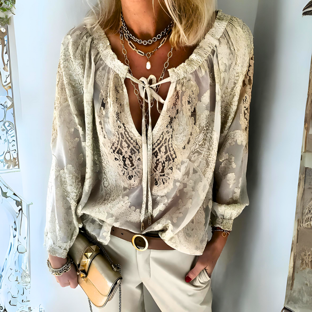 Women’s Sheer Boho Blouse with Crochet Detail