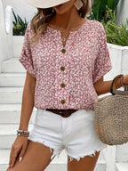 Women's Floral Short-Sleeve Button-Front Blouse