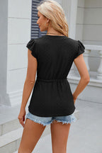 Women’s Button-Front Tie-Waist Cap Sleeve Blouse