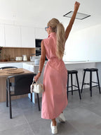 Women’s Sleeveless Denim Maxi Dress with Belted Waist