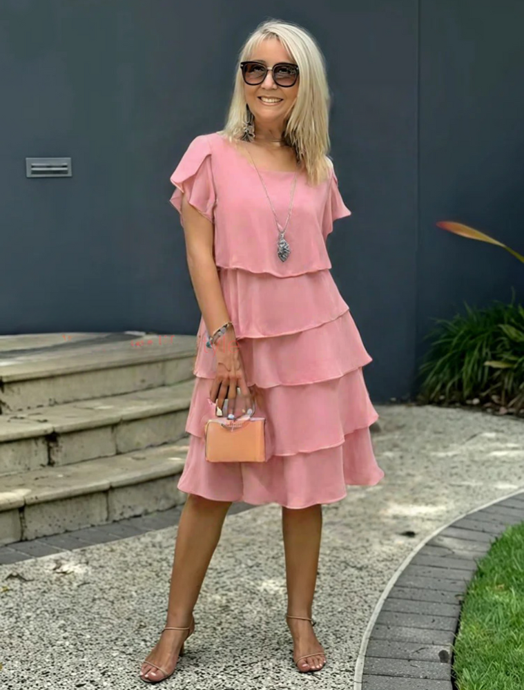 Women’s Tiered Knee-Length Dress with Flutter Sleeves