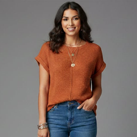 Women’s Short-Sleeve Textured Button-Up Blouse