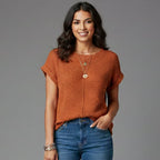 Women’s Short-Sleeve Textured Button-Up Blouse