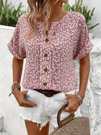 Women's Floral Short-Sleeve Button-Front Blouse