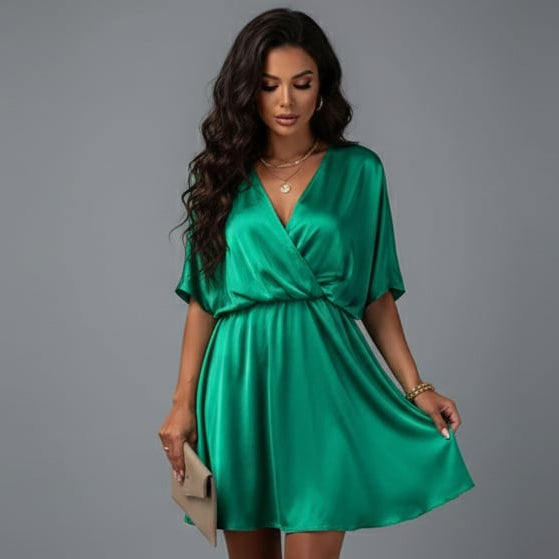 Women’s Draped V-Neck Short Sleeve Mini Dress