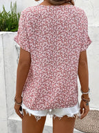 Women's Floral Short-Sleeve Button-Front Blouse