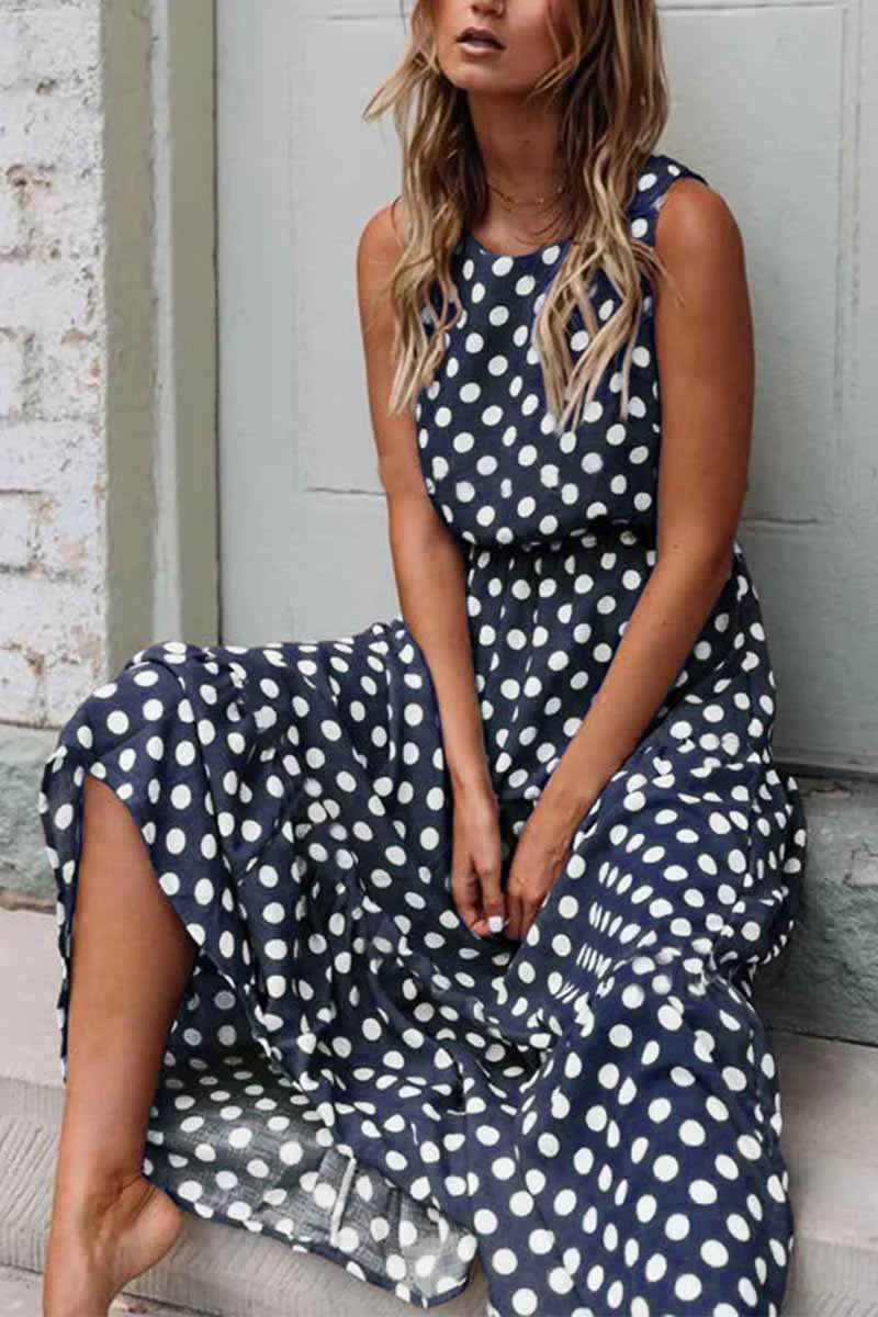 Women’s Sleeveless Polka Dot Relaxed Maxi Dress