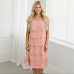 Women’s Tiered Knee-Length Dress with Flutter Sleeves