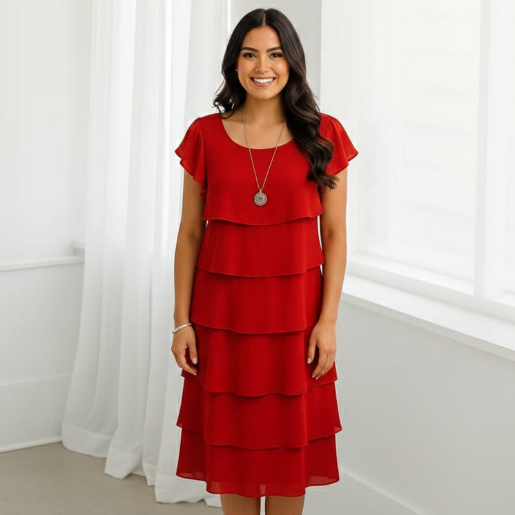Women’s Tiered Knee-Length Dress with Flutter Sleeves