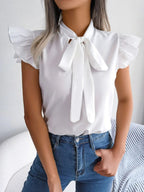 Women’s Ruffle Sleeve Tie-Neck Blouse