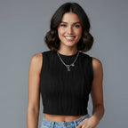 Women’s Ribbed Mock Neck Sleeveless Crop Top