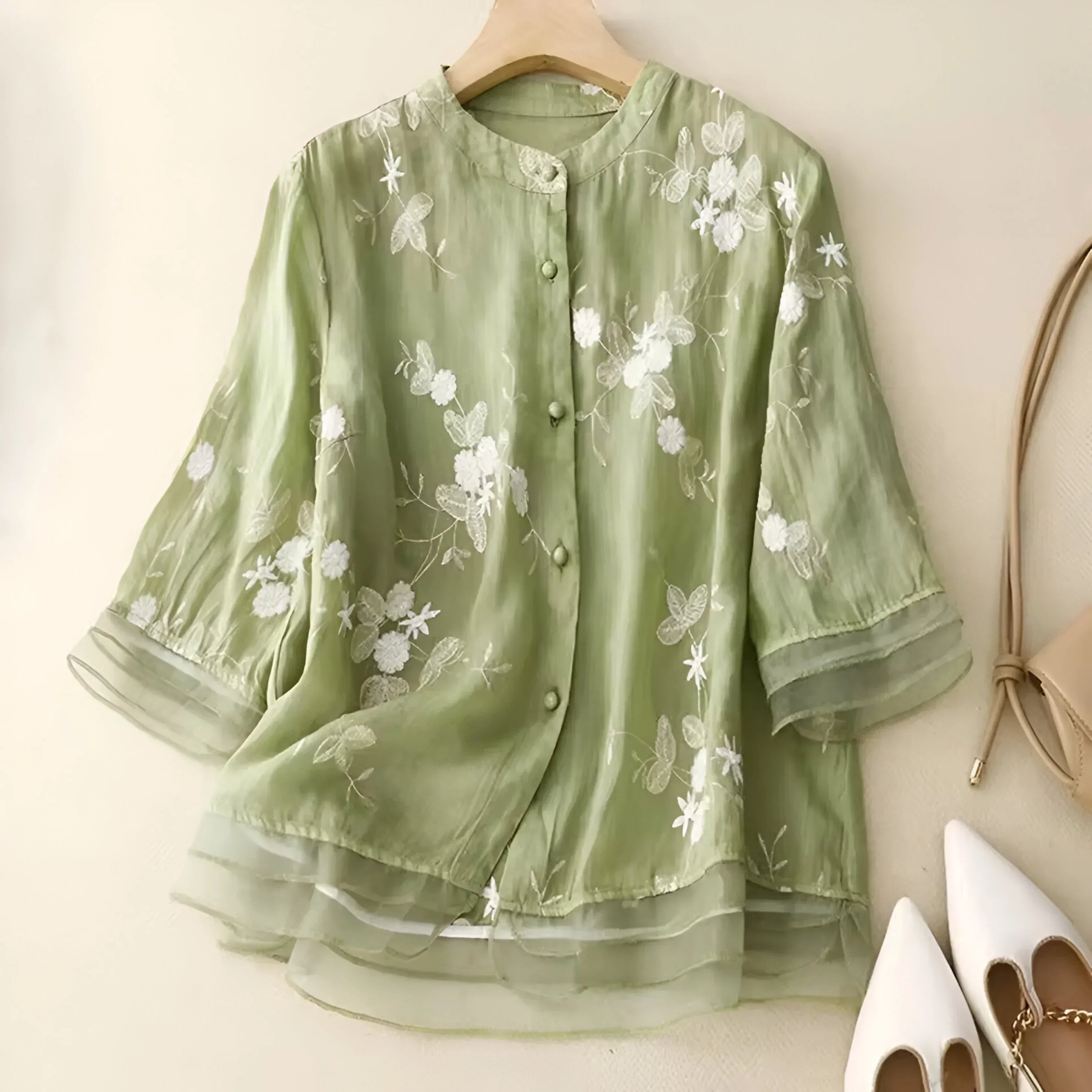 Women’s Embroidered Button Down Floral Blouse