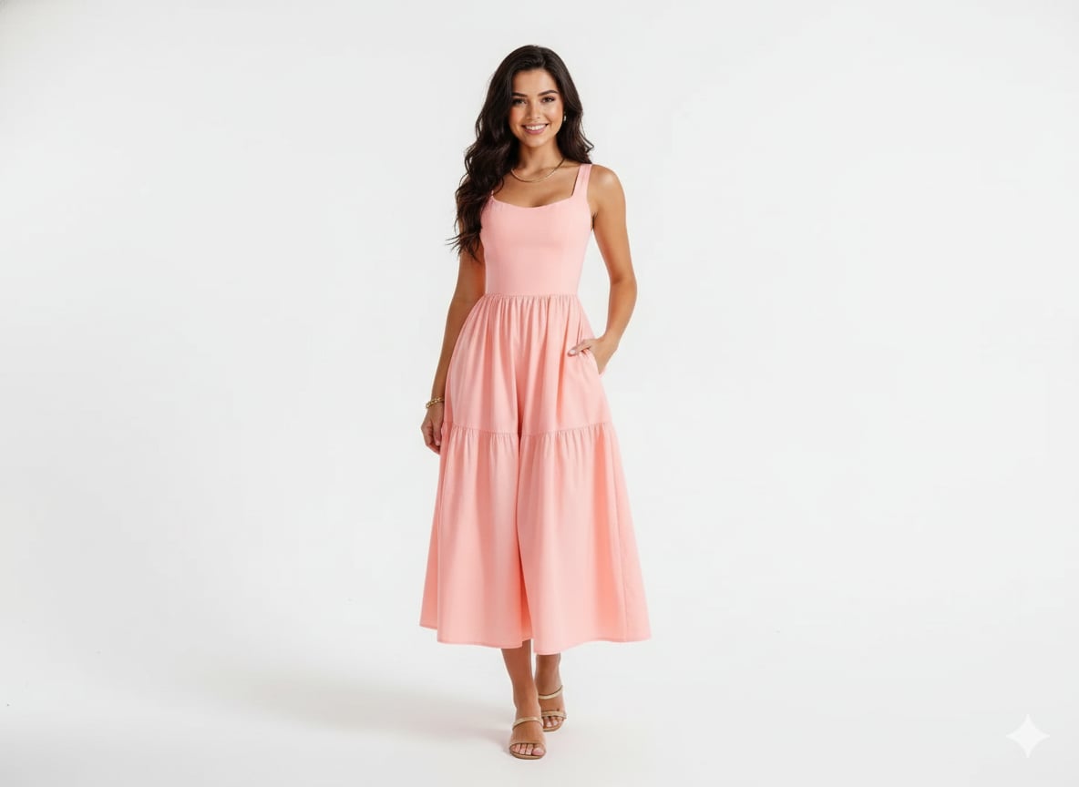 Women's Midi Dress with Spaghetti Straps