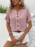 Women's Floral Short-Sleeve Button-Front Blouse