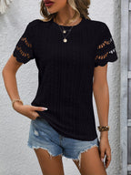 Women’s Short-Sleeve Eyelet Top with Scalloped Trim