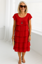 Women’s Tiered Knee-Length Dress with Flutter Sleeves