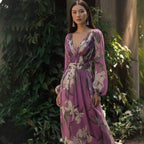 Women’s Long-Sleeve Chiffon Floral V-Neck Maxi Dress