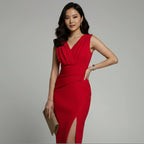 Women’s Sleeveless Floral Midi Dress with Side Slit