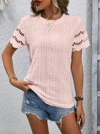 Women’s Short-Sleeve Eyelet Top with Scalloped Trim