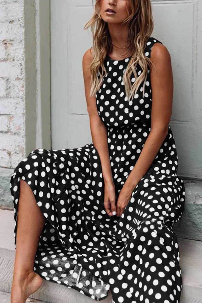 Women’s Sleeveless Polka Dot Relaxed Maxi Dress