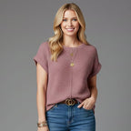 Women’s Short-Sleeve Textured Button-Up Blouse