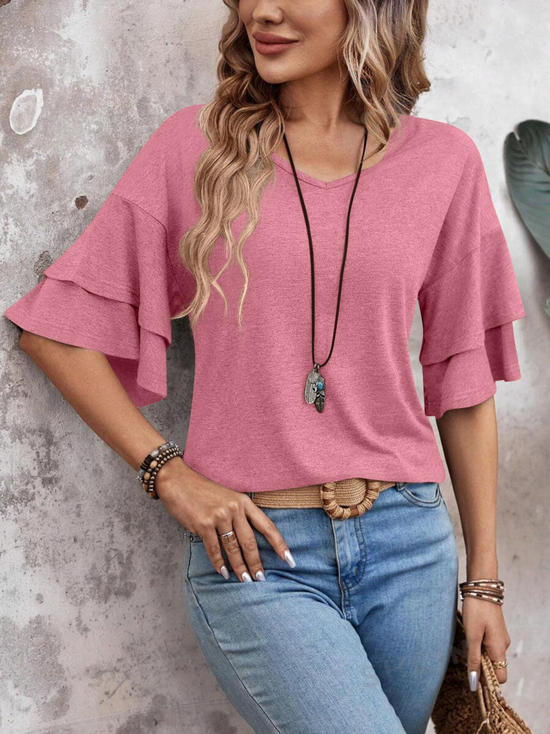 Women’s V-Neck Ruffle Sleeve Blouse