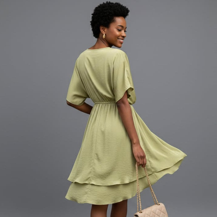 Women’s Draped V-Neck Short Sleeve Mini Dress