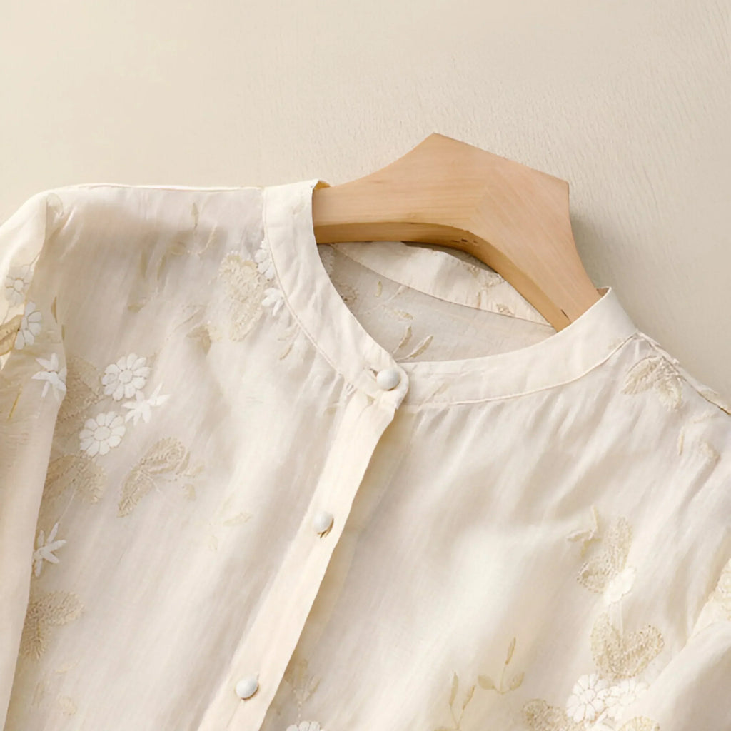 Women’s Embroidered Button Down Floral Blouse