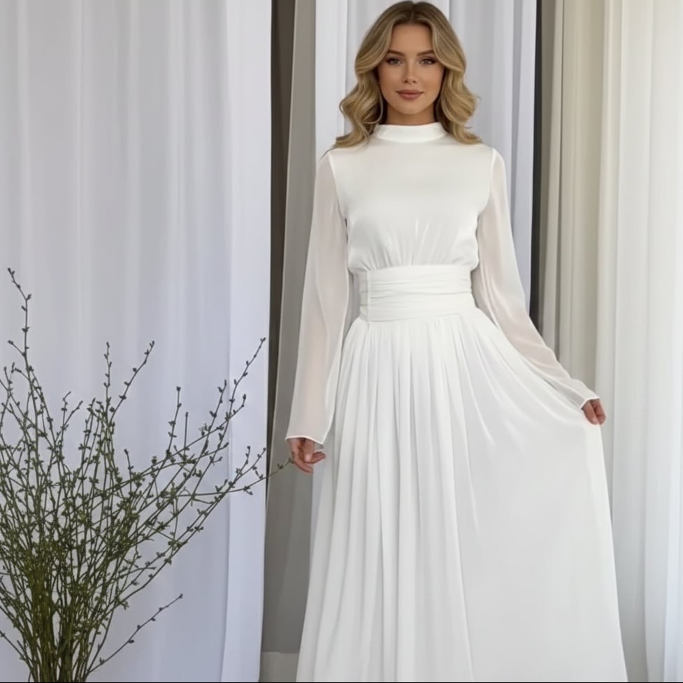 Women’s Long-Sleeve Maxi Dress with High Neckline