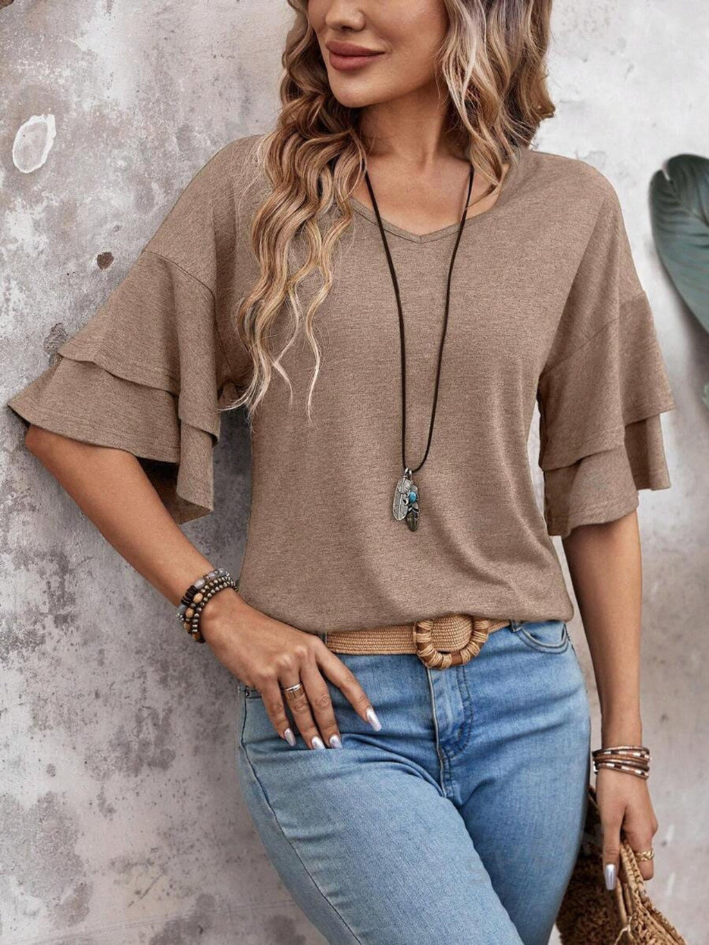 Women’s V-Neck Ruffle Sleeve Blouse