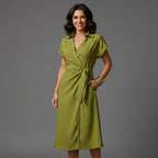 Women’s Short Sleeve Wrap Mini Dress with Tie