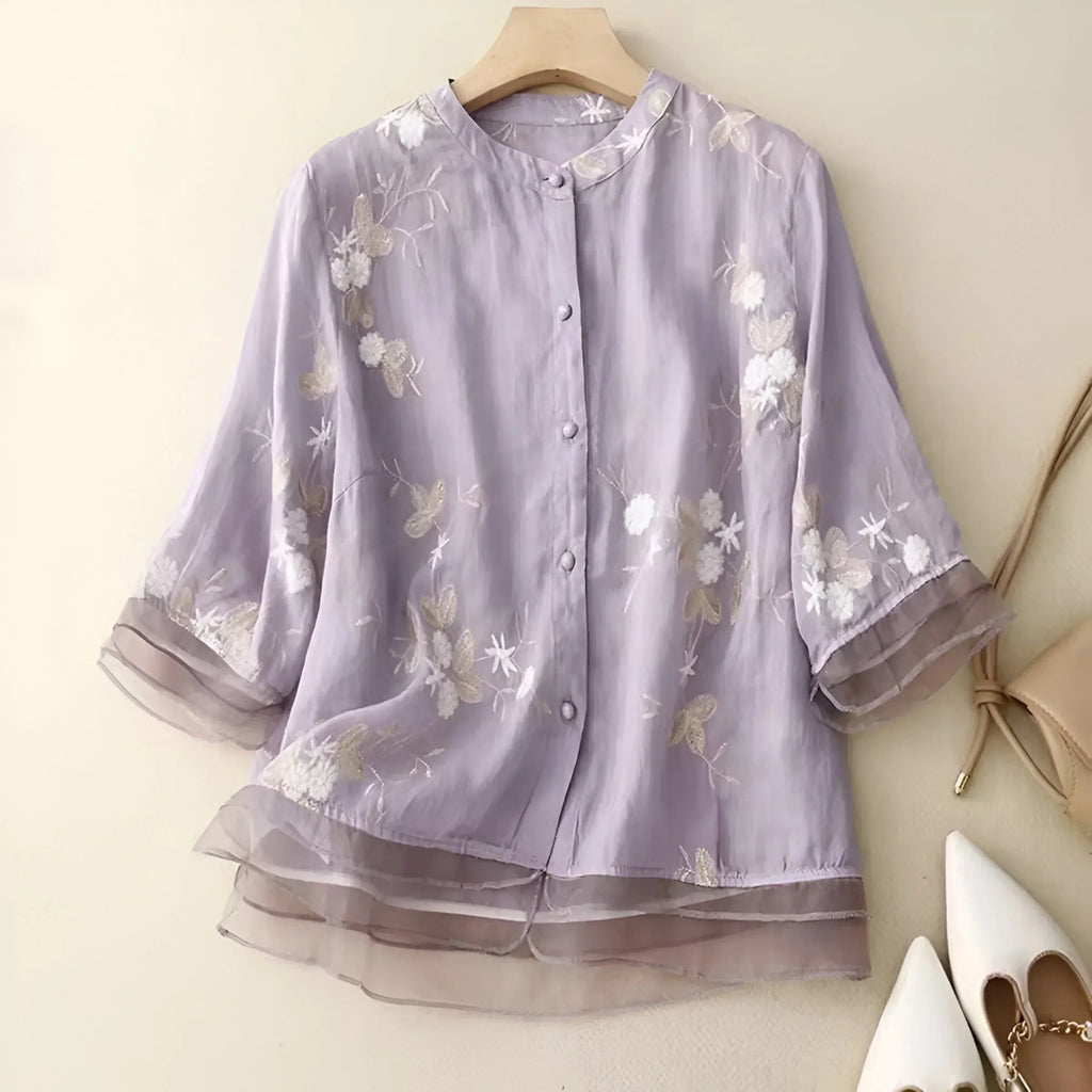 Women’s Embroidered Button Down Floral Blouse
