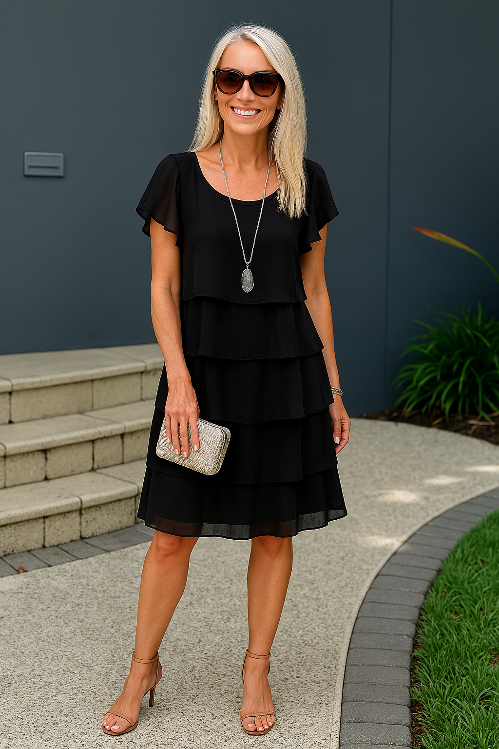 Women’s Tiered Knee-Length Dress with Flutter Sleeves