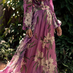 Women’s Long-Sleeve Chiffon Floral V-Neck Maxi Dress