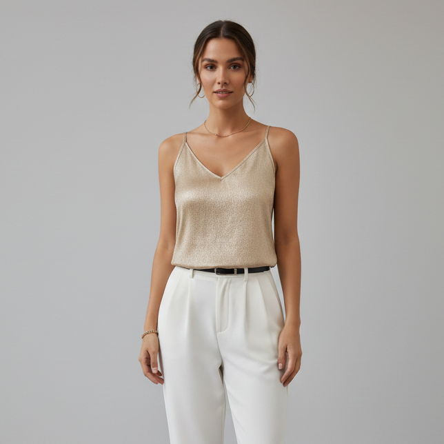 Women’s Metallic V-Neck Spaghetti Strap Cami