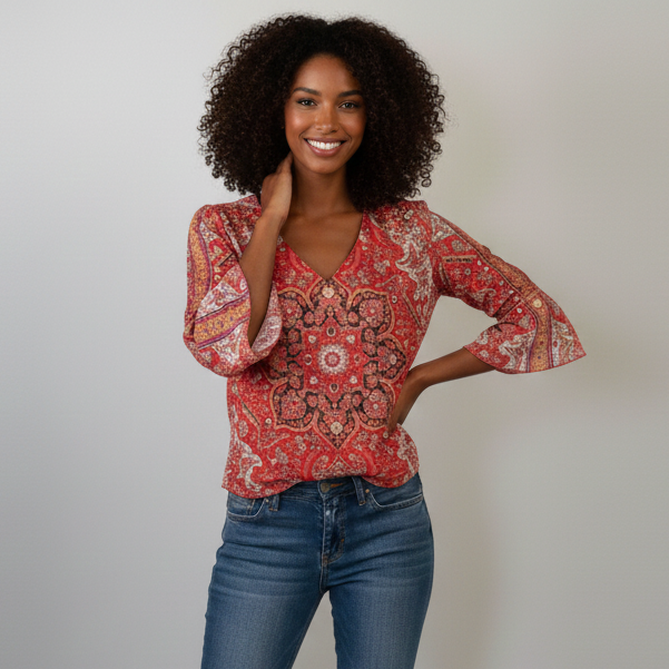 Women’s Floral V-Neck Button Down Blouse