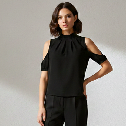 Women’s Pleated High-Neck Cut-Out Sleeve Blouse