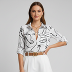 Women’s Abstract Print Button-Down Blouse