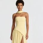 Women's Strapless Maxi Dress with High Slit and Asymmetric Waist