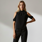 Women’s Pleated High-Neck Cut-Out Sleeve Blouse