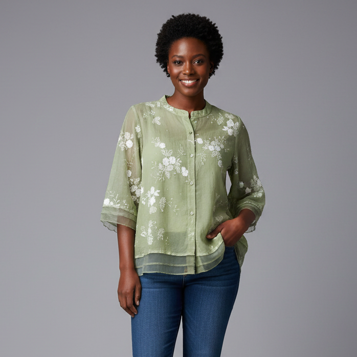 Women’s Embroidered Button Down Floral Blouse