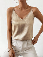 Women’s Metallic V-Neck Spaghetti Strap Cami