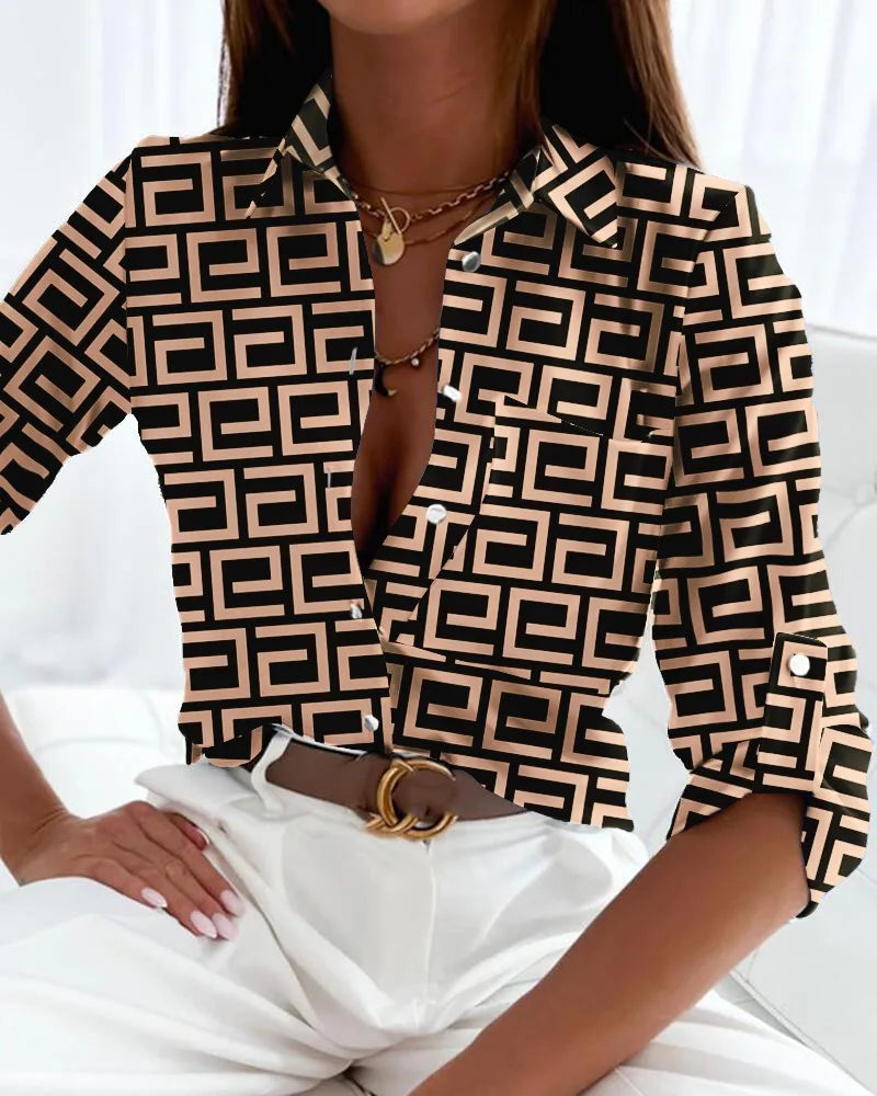 Women’s Abstract Print Button-Down Blouse