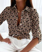Women’s Abstract Print Button-Down Blouse
